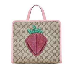 Gucci Beige Tote with Pink Strawberry Design